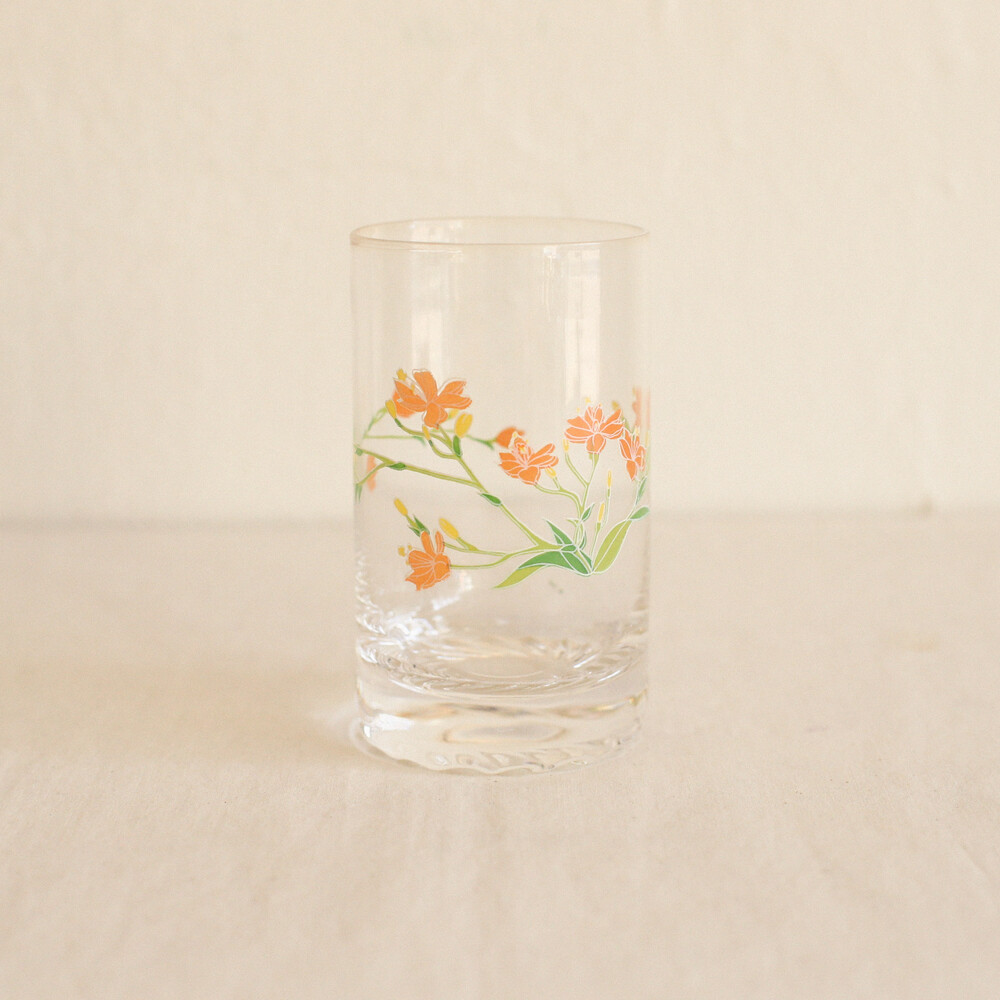 빈티지 주황 꽃무늬 유리컵