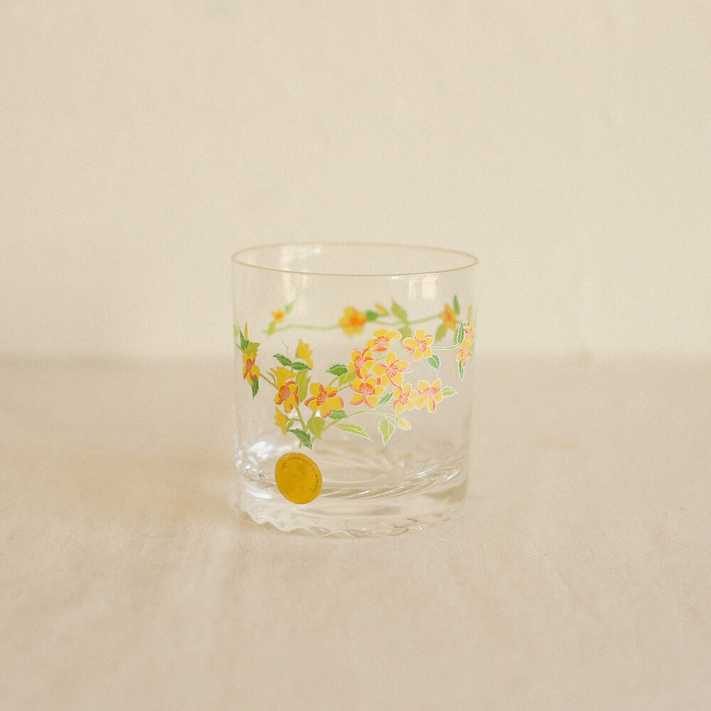 빈티지 노랑 꽃무늬 유리컵