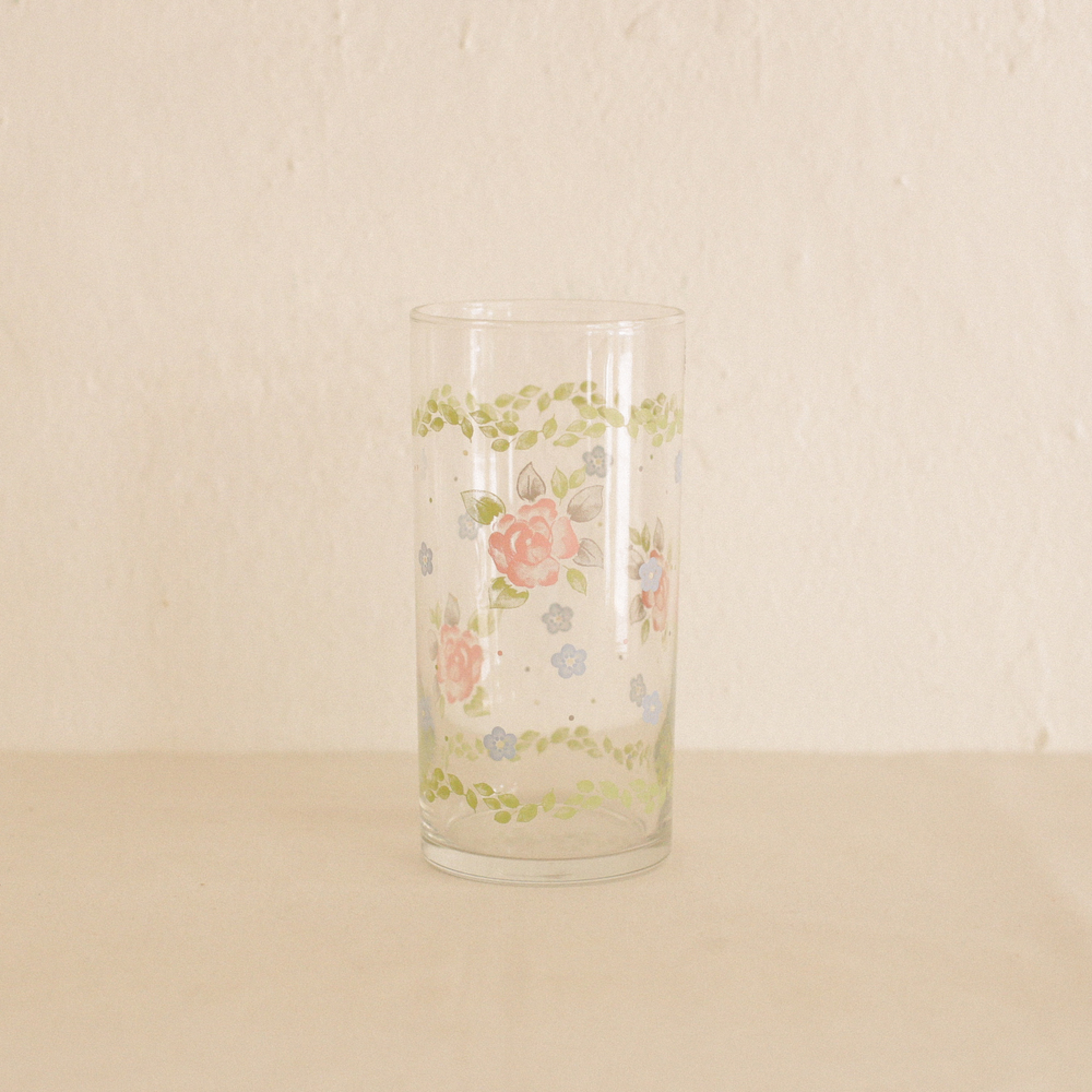 빈티지 꽃무늬 유리컵